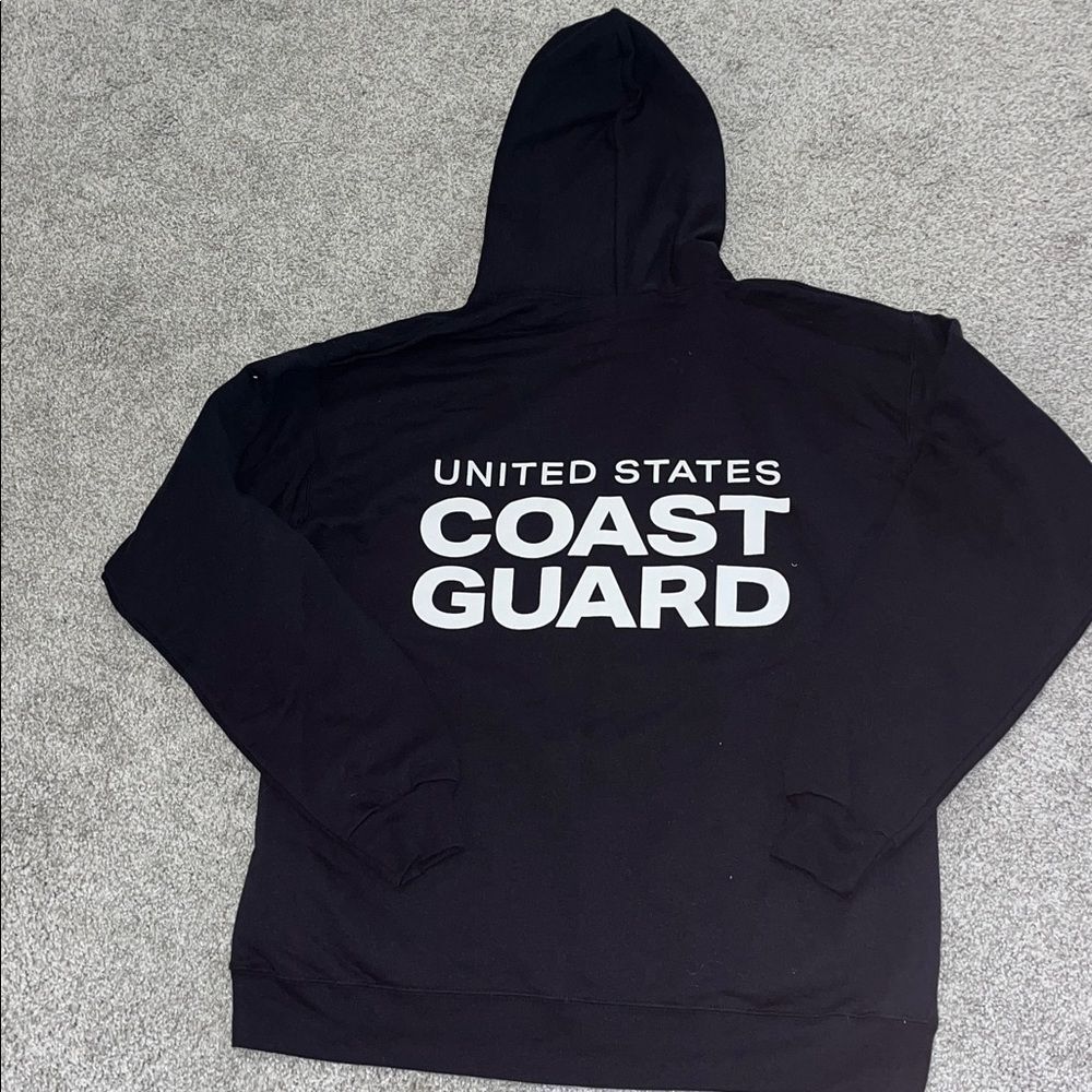 New Black USCG Coast Guard Hooded hoodie work out gym sweatshirt L ecosmart NWOT